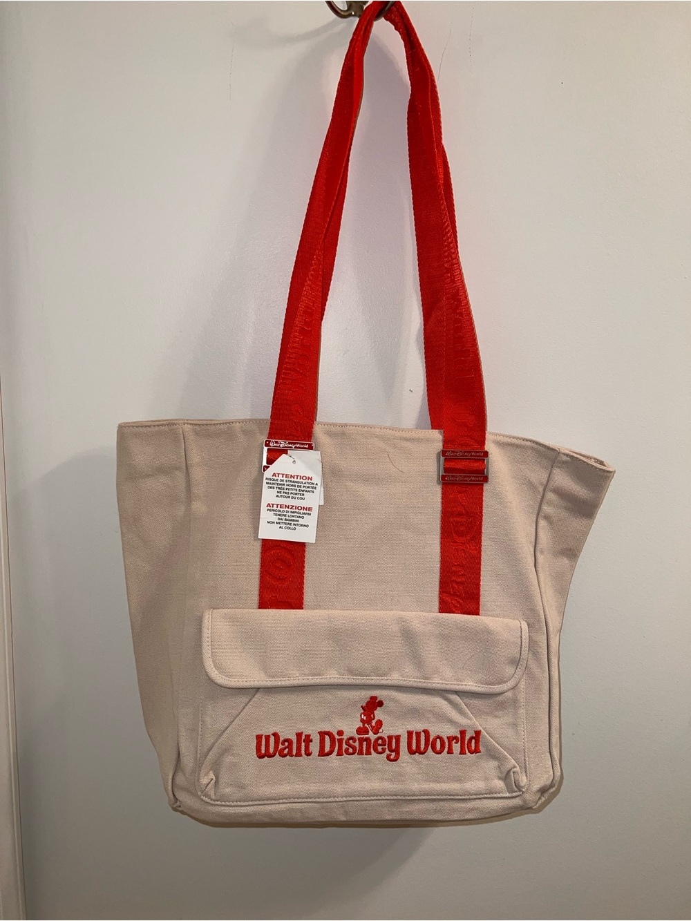 Walt Disney World Resort Canvas Tote Bag Beige Canvas with Orange Straps New